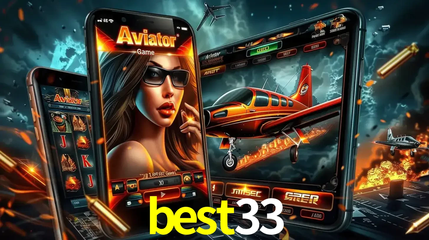 O popular jogo de apostas Aviator exibido em vários celulares e tablets, mostrando a interface emocionante e a ação de voo disponíveis para jogar agora no best33.