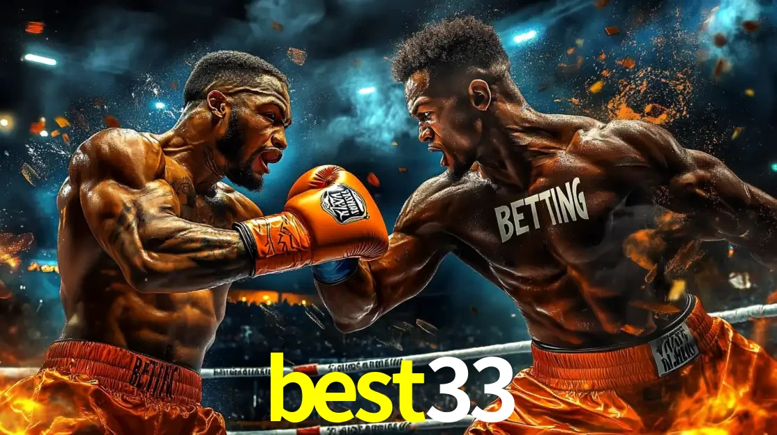 Dois boxeadores em uma luta intensa e explosiva, representando a adrenalina e as oportunidades de apostas em esportes de combate disponíveis na plataforma best33.