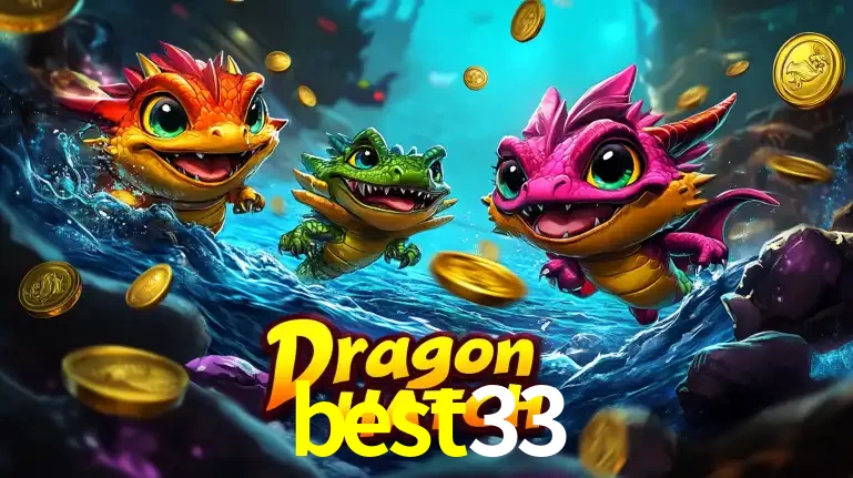 Arte promocional do jogo Dragon Hatch com três adoráveis dragões bebês nadando entre moedas de ouro, um dos slots mais divertidos para jogar no cassino best33.