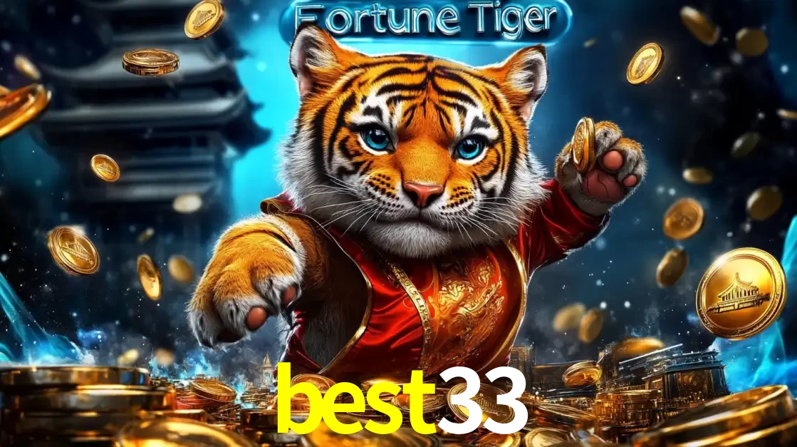 Imagem promocional do jogo de slot Fortune Tiger, com um tigre majestoso em traje tradicional cercado por uma fortuna em moedas de ouro, disponível agora no cassino best33.