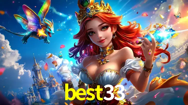 A princesa de um reino de fantasia mágico, com seu pequeno dragão, apresentando um mundo de prêmios encantados nos jogos de caça-níqueis do cassino best33.